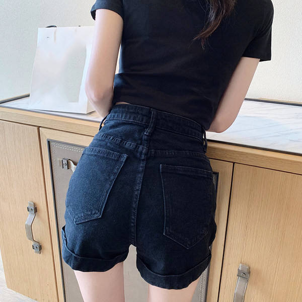 Pantaloni scurți casual de damă, cu talie înaltă și buzunare