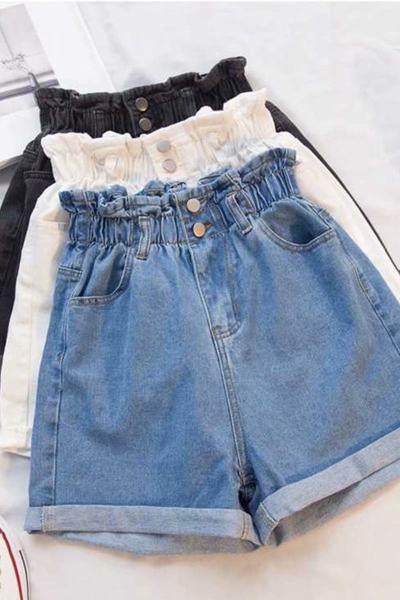 Pantaloni scurți moderni din denim de damă cu talie înaltă - trei culori