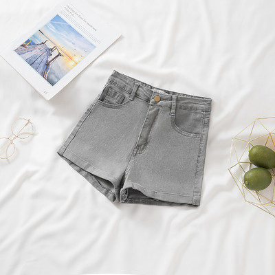 Pantaloni scurți din denim uni cu talie înaltă de damă