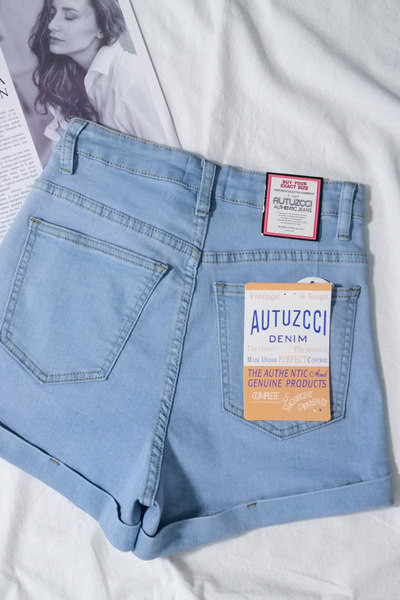 Pantaloni scurți din denim uni cu talie înaltă de damă