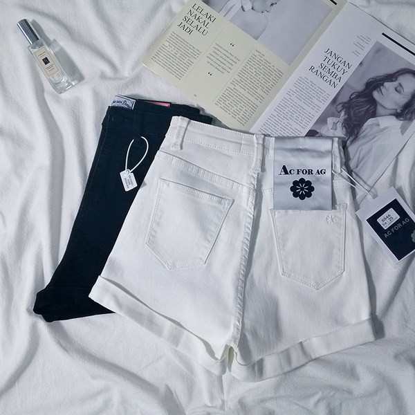 Pantaloni scurți din denim uni cu talie înaltă de damă