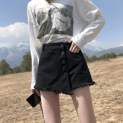 Fusta-pantaloni de dama model nou din denim cu elemente rupte