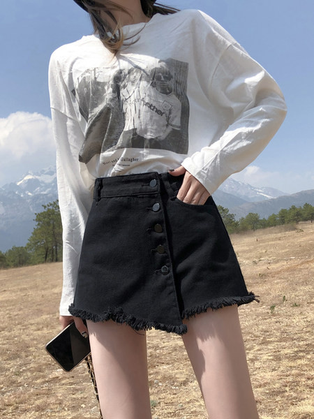 Fusta-pantaloni de dama model nou din denim cu elemente rupte