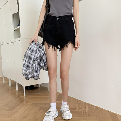 Blugi scurti rupti de dama cu talie inalta