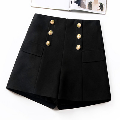 Pantaloni scurți moderni, negri, cu nasturi