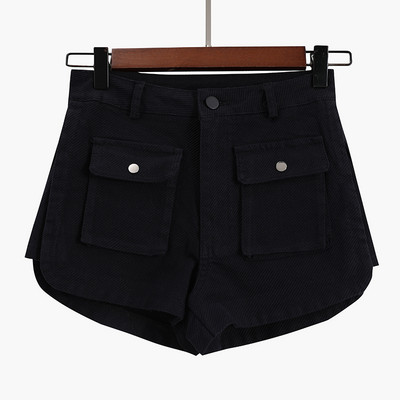 Pantaloni scurti de dama cu buzunare si talie inalta in doua culori