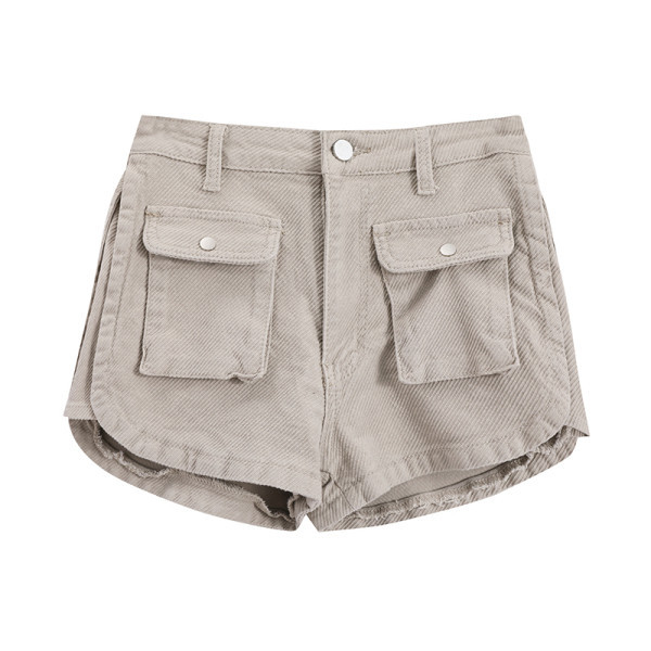 Pantaloni scurti de dama cu buzunare si talie inalta in doua culori