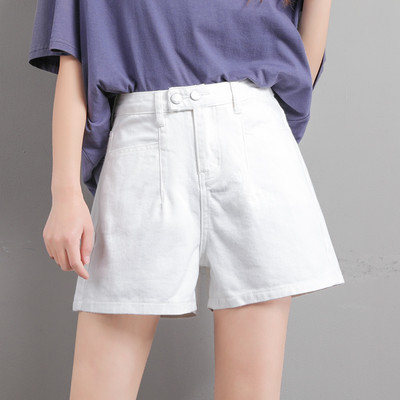 Pantaloni scurți casual de damă cu talie înaltă în alb