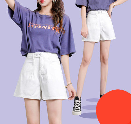 Pantaloni scurți casual de damă cu talie înaltă în alb