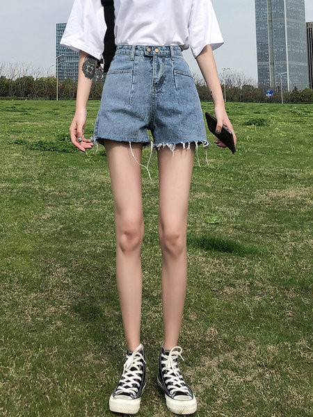 Pantaloni scurți din denim de damă cu talie înaltă