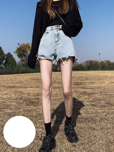 Pantaloni scurți din denim de damă cu talie înaltă și elemente rupte