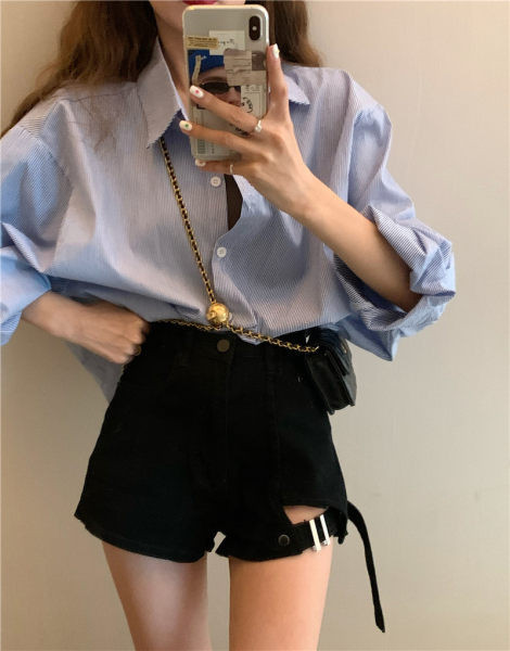 Blugi scurti casual de dama cu buzunare in negru si albastru