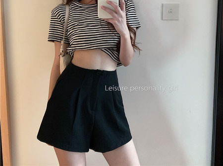 Pantaloni largi de dama cu nasture si talie inalta