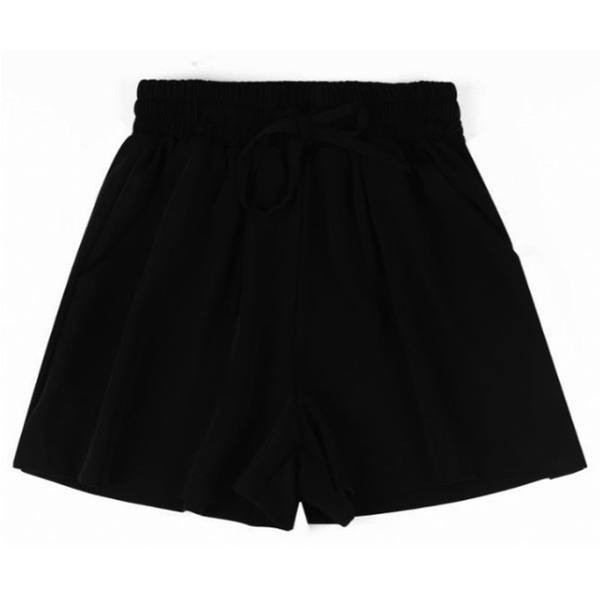 Pantaloni scurți casual cu talie elastică și cravate în negru