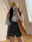 Blugi scurti elastici de dama cu talie inalta si fermoar in lateral