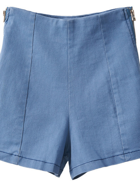 Blugi scurti elastici de dama cu talie inalta si fermoar in lateral