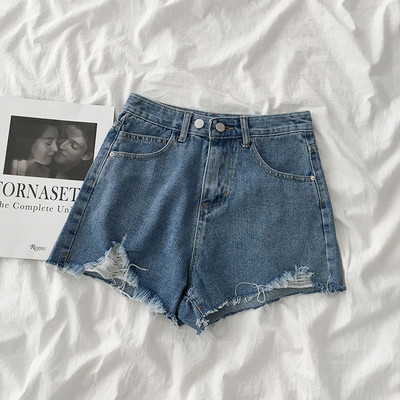 Pantaloni scurți casual din denim cu model rupt și buzunare