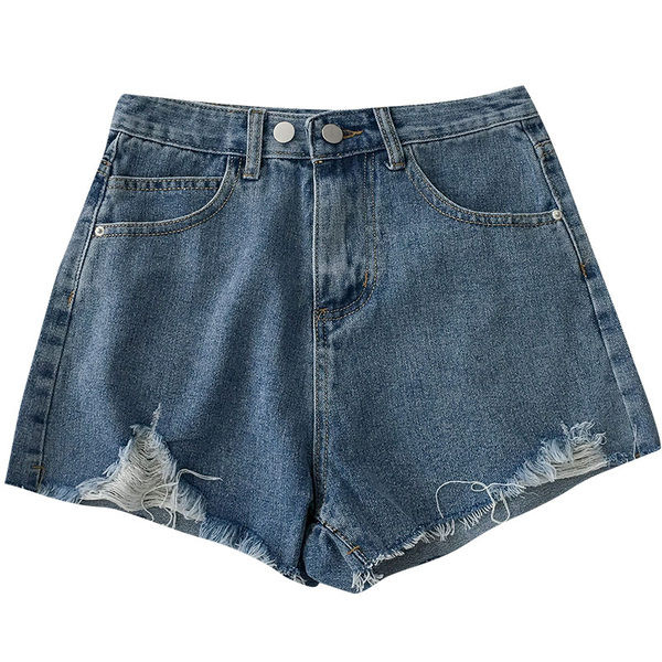 Pantaloni scurți casual din denim cu model rupt și buzunare