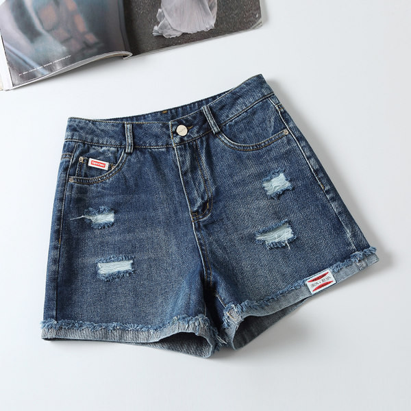 Model nou de pantaloni scurți de damă din denim cu elemente rupte - culoare albastră