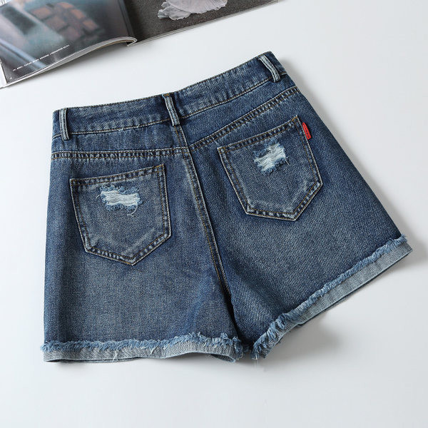 Model nou de pantaloni scurți de damă din denim cu elemente rupte - culoare albastră