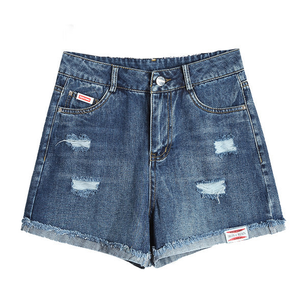 Model nou de pantaloni scurți de damă din denim cu elemente rupte - culoare albastră