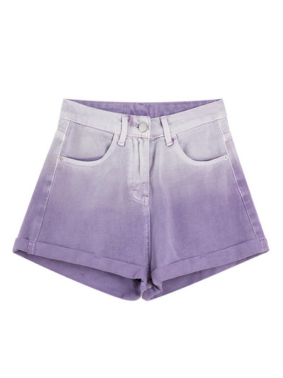 Blugi scurti de dama in culoare irizata si talie inalta