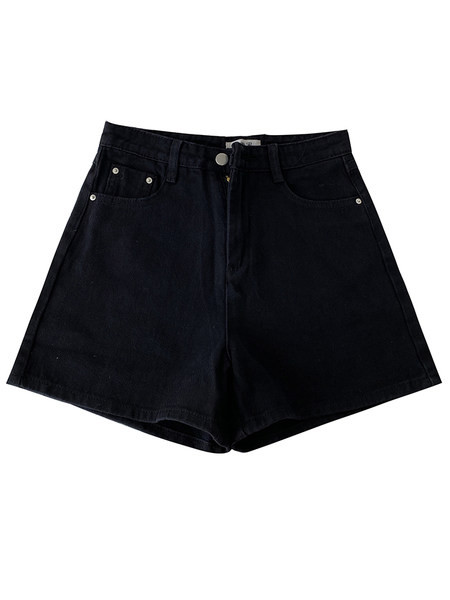 Pantaloni scurți de damă cu talie înaltă și buzunare în alb-negru