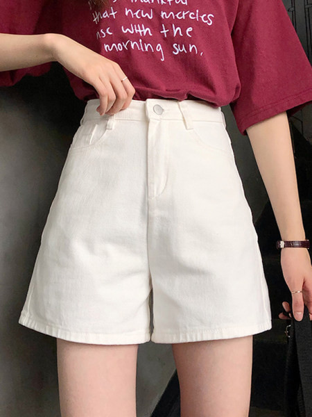 Pantaloni scurți de damă cu talie înaltă și buzunare în alb-negru