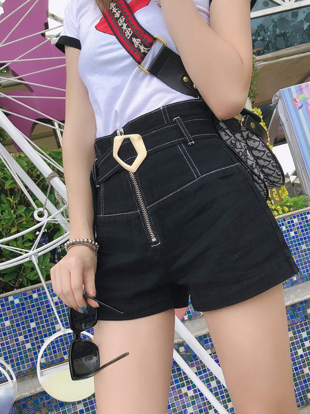 Pantaloni scurti de dama model nou cu curea si fermoar