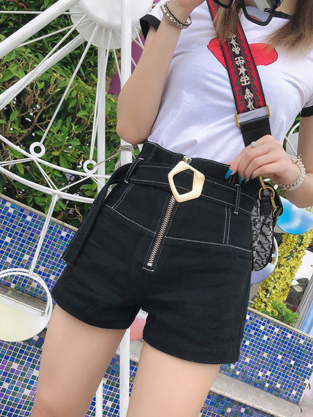 Pantaloni scurti de dama model nou cu curea si fermoar