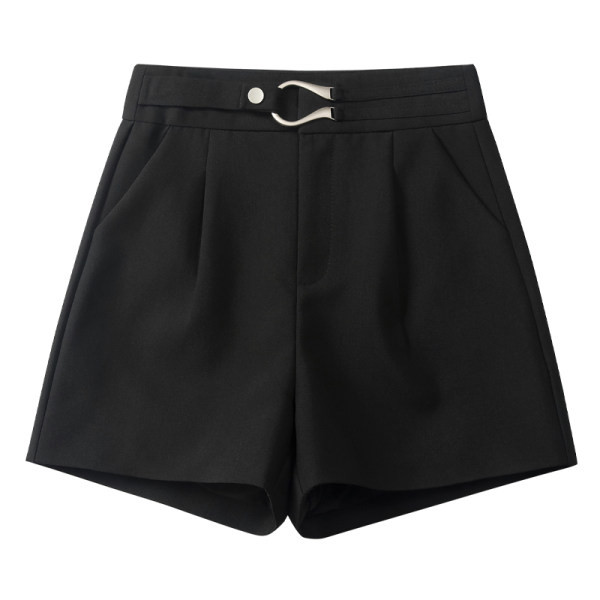 Pantaloni scurți de damă cu talie înaltă - culoare neagră