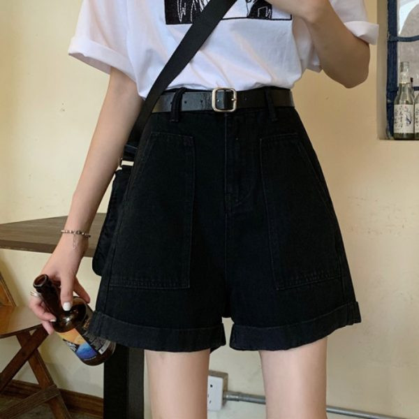 Model nou de pantaloni scurți de damă cu talie înaltă - negru și albastru