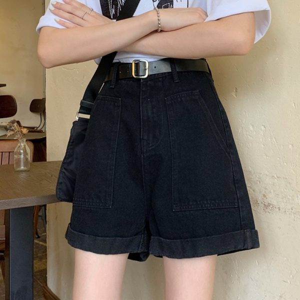 Model nou de pantaloni scurți de damă cu talie înaltă - negru și albastru