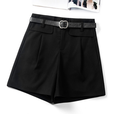 Pantaloni moderni de dama cu centura in talie - culoare neagra