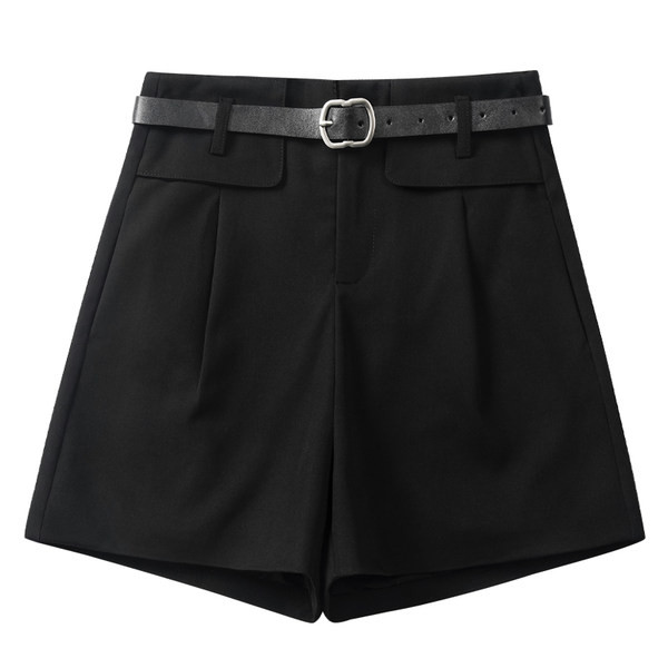 Pantaloni moderni de dama cu centura in talie - culoare neagra