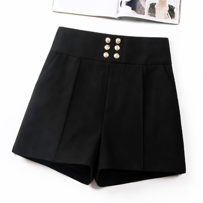 Pantaloni moderni de dama cu nasturi - culoare neagra