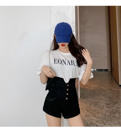 Pantaloni scurți și nasturi damasc la modă cu talie înaltă