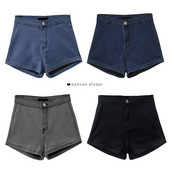 Pantaloni scurți din denim elastic cu talie înaltă pentru femei