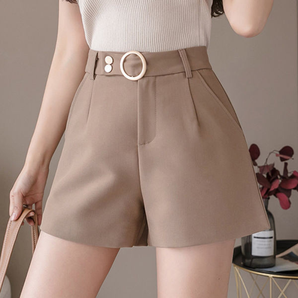 Pantaloni scurti moderni de dama cu talie inalta si buzunare