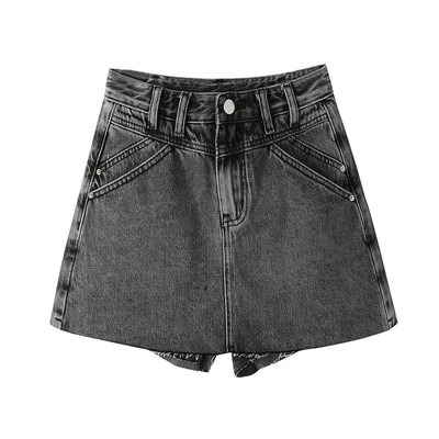 Fusta-pantalon de dama cu talie inalta si elemente rupte