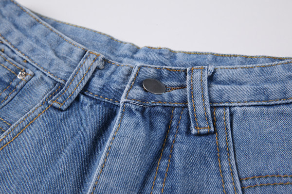 Pantaloni scurți casual de damă din denim cu talie înaltă de culoare albastru