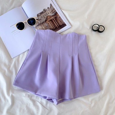 Pantaloni scurți moderni de damă cu talie înaltă și fermoar