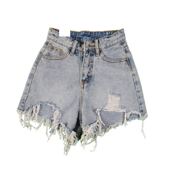 Blugi moderni scurti cu talie inalta si motive rupte pentru femei