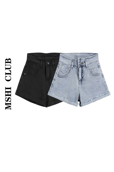 Pantaloni scurți casual damă din denim - talie înaltă