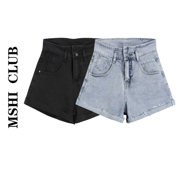 Pantaloni scurți casual damă din denim - talie înaltă