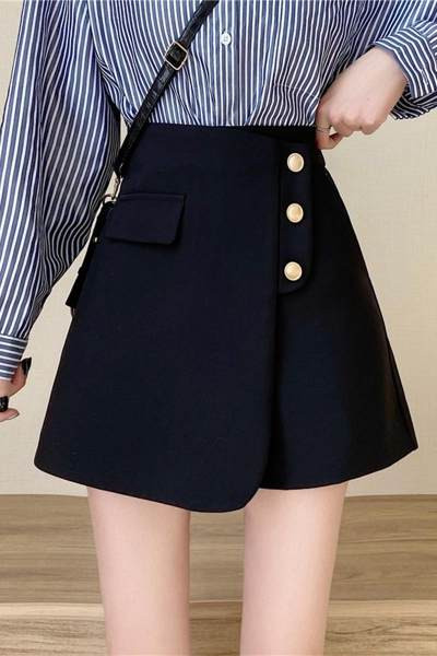 Pantaloni scurți de vară de damă cu talie înaltă - culoare neagră