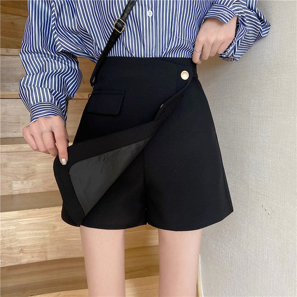 Pantaloni scurți de vară de damă cu talie înaltă - culoare neagră