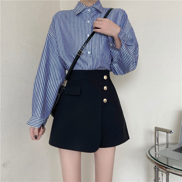 Pantaloni scurți de vară de damă cu talie înaltă - culoare neagră