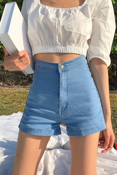 Pantaloni subțiri de vară din denim cu talie înaltă