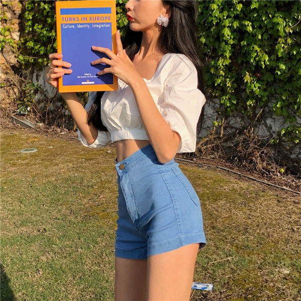 Pantaloni subțiri de vară din denim cu talie înaltă